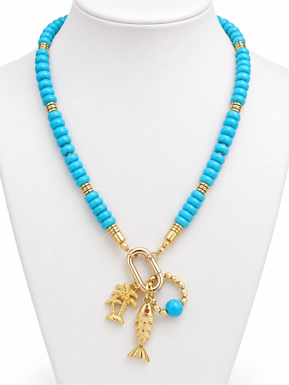 Gold Charm Turquoise Bead Necklace - Women's Jewelry